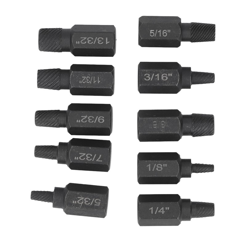 10Pcs Broken Screw Extractor Set 1/4 7/32 3/16 5/32 1/8