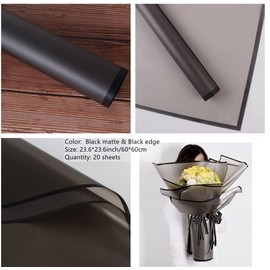 20 Pieces of Black and White Edge Flower Packaging Paper Bouquet Supplies Waterproof Thickened Flower Packaging Paper Gift Packaging Paper 58.4 x 58.4 cm (Matte Black)