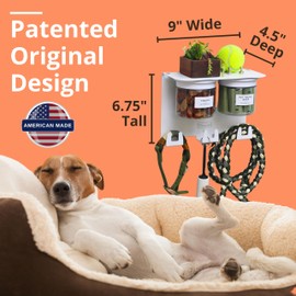 Vascito Dog Treat Holder For Wall Storage For Pets, Premium Pet Wall Organizer, Includes Two 16oz Airtight Dog Treat Jars, 3 Sets of Triple Hooks, Sturdy Shelf in Designer White