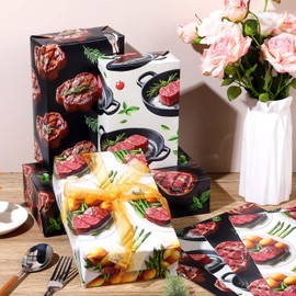 Pineraap 12 Sheets Beef Wrapping Paper, Beef Steak Gift Wrap Funny Food Themed Gift Packing Paper for Men Women Birthday Party Holiday Christmas, 20 x 28 Inch