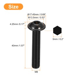 sourcing map Flanged Button Head Socket Cap Screws, 25 Pcs M8x40mm - 304 Stainless Steel Socket Drive Fasteners Bolts, Fully Thread Machine Screws for Furniture Installation (Black)