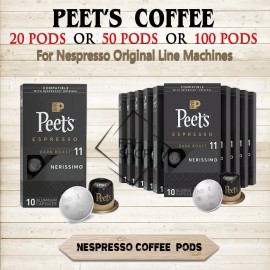 Peet's Peets Coffee Nerissimo 30 or 50 pods Nespresso Original Line Dark Roast Espresso - 3 refillable empty pods reusable (no coffee)