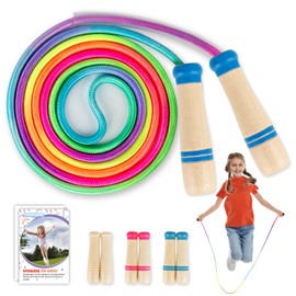Children's Skipping Rope, Adjustable Rope Skipping for Fitness, 250 cm Jump Rope Children with Wooden Handle and Rainbow Skipping Rope, Skipping Rope Kids for Boys and Girls 4 5 6 7 8 9 10 Years