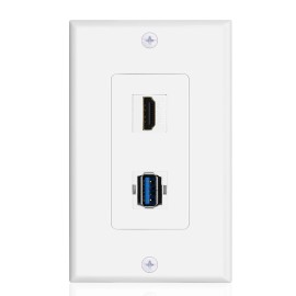 CE Compass USB HDMI Outlet Wall Plate - USB 3.0 Charger & HDMI Port Receptacle Face Cover