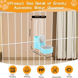 Cage Hanging Siphon Water Dispenser, Hanging Automatic Bunny Waterer Dispenser, Pet Cat Rabbit Gravity Waterer, Cage Water Bowl for Small Puppy Bunny Ferret Chinchilla Hamster Guinea Pig (Blue)