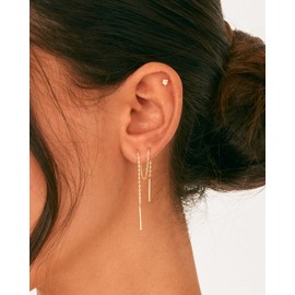 PAVOI 14K Gold Plated Sterling Silver Ball Threader Earrings for Women in White Gold