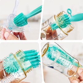 Raymeefa Set of 3 Bottle Brush and Straw Cleaner Brush,Reusable,Bendable,Soft Silicone Brush to Clean Crevice (Green)