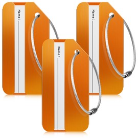 Travelambo 3 Pack Luggage Tags for Suitcases Aluminum Privacy Protection Bag Tags Luggage Identifier Travel Accessories Essentials (Orange)
