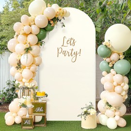 7.2 ft Beige Arch Cover Spandex Wedding Arch Backdrop Cover 2-Sided Stretchy Fitted Arch Stand Cover Round Top Chiara Photo Backdrop for Birthday Parties Baby/Bridal Shower Ceremony Banquet Decoration