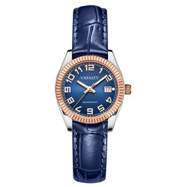 VXFAIZY Women's Classic Easy Read Time Watch Calendar Watch for Women Water Resistant (Blue Silver-Rosegold)
