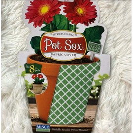 Green Crosshatch Design Pot Sox Stretchable Fabric Garden Pot Cover - 8" - Indoor - Outdoor - Washable, Reusable & Stain Resistant