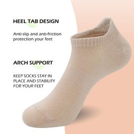 SERISIMPLE Women Ultra Thin Socks Viscose Bamboo Low Cut No Show Ventilating Low Ankle Anti Odor Arch Support Mesh Socks 5 Pairs (Beige, Large)