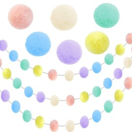 LKBBC Easter Pom Pom Garland Decorations, 3 Pack 30 Balls Pastel Felt Ball Garlands Colorful Hanging for Wall Window Classroom Birthday Party Home Decor