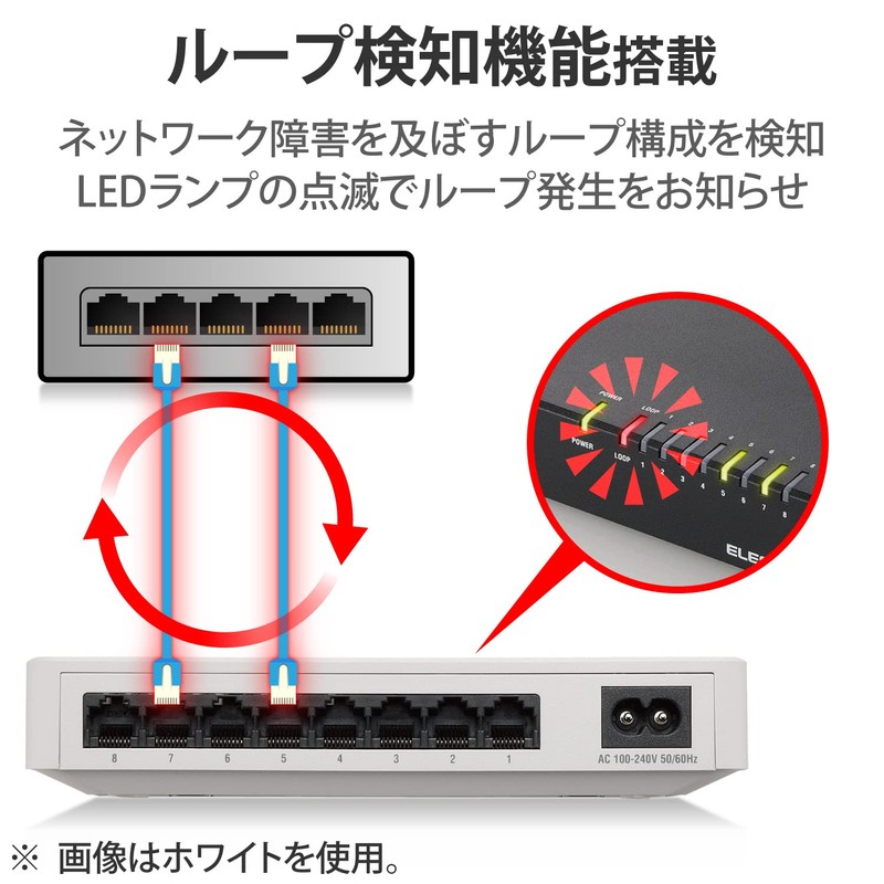 Elecom EHC-G08PN2-JB Gigabit Compatible 8-Port Plastic Magnetic Switching Hub with
