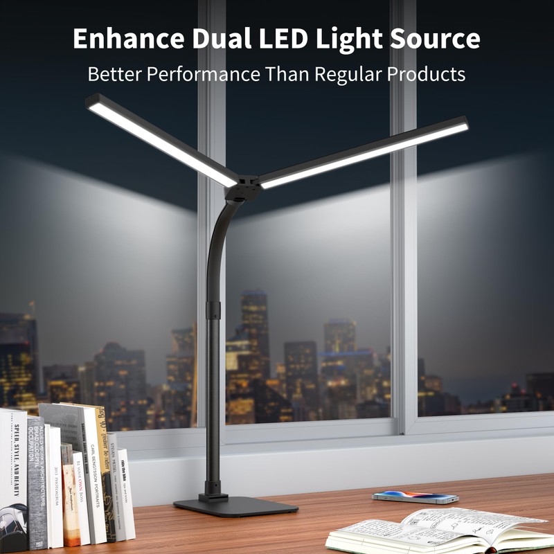 Kaulsoue Desk Lamp Architect Task Dual Head Modern Flexible Gooseneck