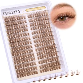 zanlufly Brown Lash Clusters Natural Individual Lashes Cat Eye Eyelash Clusters D Curl Wispy DIY Lashes Extensions Brown Cluster Eyealshes Extension (10-16MM)