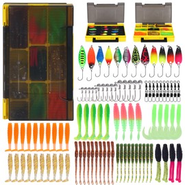 Lurowo 96-Piece Fishing Bait Set, Rubber Fish Set, Rubber Bait with Fishing Bait Box, Soft Bait Spoons, Trout with Hooks, Artificial Bait Set, Soft Plastic Bait Worms for Trout, Zander, Perch, Pike