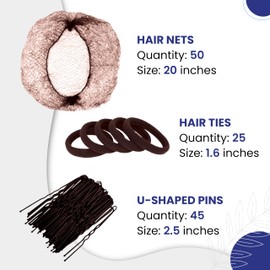 ZefeqCo 120Pcs Hair Net Accessories - Brown - 50Pcs Hair Nets (20inch), 45Pcs Hair Pins (6cm), 25Pcs Hair Ties