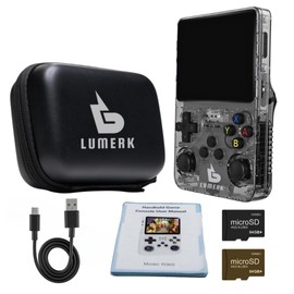 Lumerk R36S Handheld Retro Game Console Air Version Emulator System,+ 2 SD Card with Carrying Bag, 15,000+ Built-in Classic Games, Portable Gaming Console with Dual 3D Joysticks (Transparent Black)