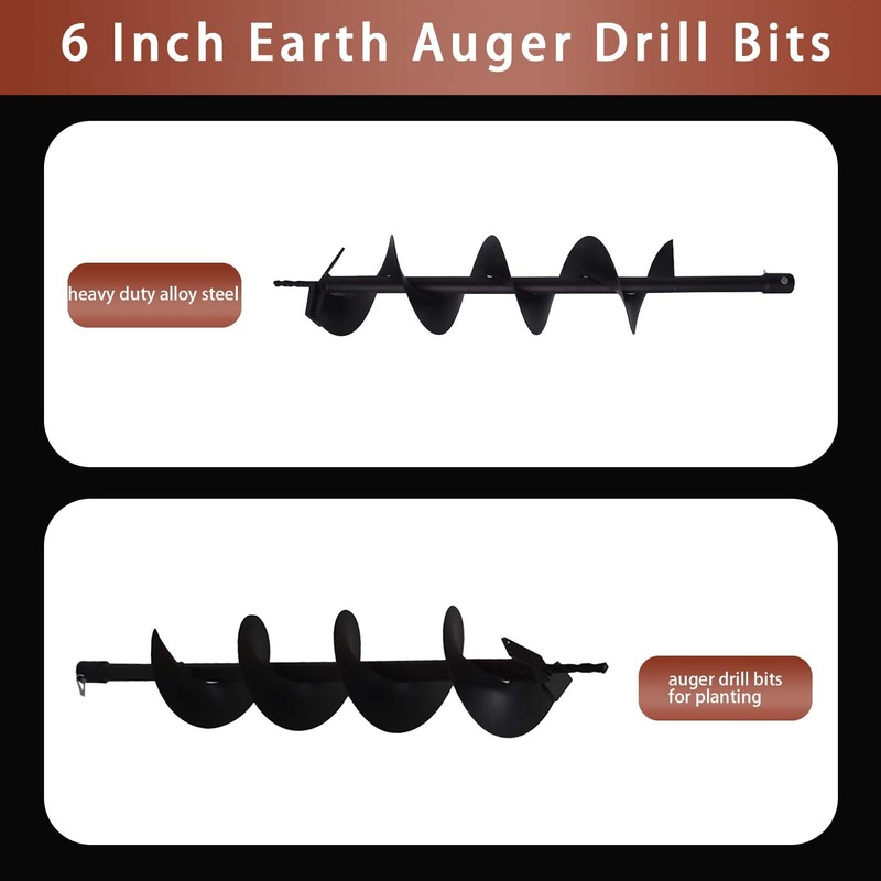 Timunr 6 Inch Earth Auger Drill Bits for Planting, 6