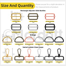 Mardatt 90Pcs 1-1/4 Inch(32mm) 6 Colors Metal Swivel Snaps Hooks with D Rings and Adjustable Tri-Glides Slide Buckles, Purse Hardware for Belt Bags DIY Accessories