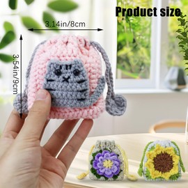 WisePoint Hand-Made Coin Purse Pouch, Crocheted Coin Bag Small Coin Purse for Women and Girls, Drawstring Mini Coin Purse Cute Coin Purse Exquisite Change Purse Wallet for Coin, Keys (White)