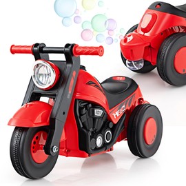 OLAKIDS Ride on Push Car, Foot-to-Floor Sliding Car for Toddlers Kids Motorcycle with Bubble Maker, Music, 3 Wheels Ride on Toys Gift for Boys Girls Aged 3-5 Years (Red)