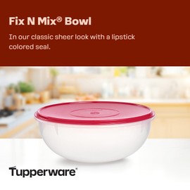 Tupperware Fix-N-Mix 1.7 Gallon Mixing Bowl, Clear with Lipstick Colored Airtight Lid, Dishwasher Safe and BPA Free (6.5 L)