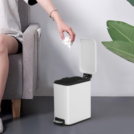 1.3 Gallon/5L Office Trash Can, Stainless Steel Garbage Can with Lid, Foot Pedal and Inner Bucket, Fingerprint-Resistant Soft Close Lid, Odor Proof, Step Trash Can for Living Room Bathroom Office