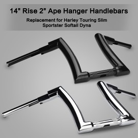 LKV 14" Rise Ape Hangers 1-1/4" Fat Bar 1.25" Clamp Ape Hangers Handlebar Compatible with Harley Dyna Softail Sportster 48 XL 883 1200, 1994-2022 Road King, 1998-2013 Road Glide