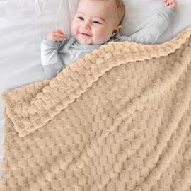 HOMRITAR Baby Blanket for Unisex 3D Jacquard Fluffy Fuzzy Toddler Blanket, Soft Warm Cozy Flannel Fleece Warm Blanket for Boys Girls Infant Nursery, Stroller (30 x 40 Inch, Khaki)