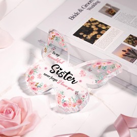 GiftyTrove Sister Gifts for Women Birthday, 5x3.8x0.5 Inch Butterfly Acrylic Plaque Decor, Mothers Day Valentines Rakhi Christmas from Sister Brother