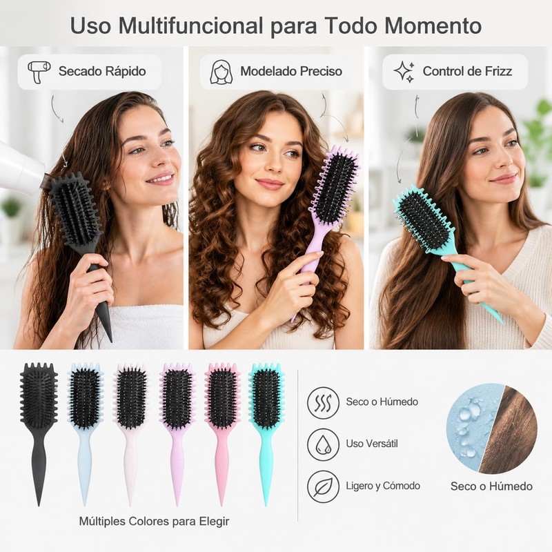Cepillo Para Cabello Rizado, Definidor De Rizos Con Jabalí Y