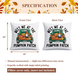 Ymzkpoa Fall Gnome Throw Pillow Cover 18x18, Meet Me at The Pumpkin Patch, Rustic Farmhouse Pumpkin Truck Autumn Decor, Thanksgiving Cushion Case for Couch Sofa Bed Patio Porch Indoor Outdoor-19