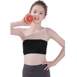 Yolrky Tube Top Kids Dance Bra with Cup Wirefree Bear Top Stay in Place for Kids, Black, M