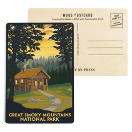 Great Smoky Mountains National Park, Tennessee, Cabin in the Woods (4x6 Birch Wood Postcards, 2-Pack Stationary, Rustic Home Wall Decor)