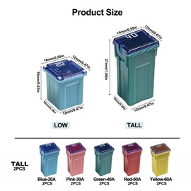 10Pcs Jcase Fuse Kit Mini Jcase Fuse Assortment Low Profile for Pickup Trucks Cars and SUVS (20A/30A/40A/50A/60A, 2pcs Each) (Tall)