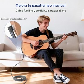 Elebase Paquete de 2 cables TRS para instrumentos de 1/4 de pulgada de 1/4 de pulgada, cable AMP de bajo de guitarra en ángulo derecho a recto de 0.25