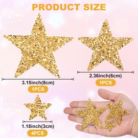 Mxxipp 6pcs Gold Rhinestone Star Patches, Bling Star Iron on Patch, Sparkle Sew on Decorative Applique for Dress Shirt Jeans Jacket Bag Hats Sock Embellishments