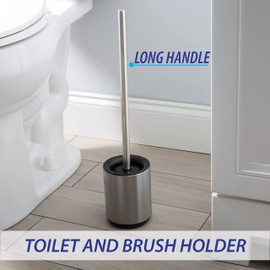 Bath Bliss Toilet Brush and Holder | Bathroom Cleaning | Durable Brush Head | Fingerprint Proof | Open Holder | Long Handled | Sliver | Stainless Steel