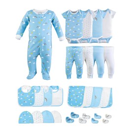 Little Peaches Baby Girl Newborn Essentials – 25-Piece 100% Cotton Clothes & Accessories Set – Soft, Breathable – Size 6-9 Months – Rain & Shine