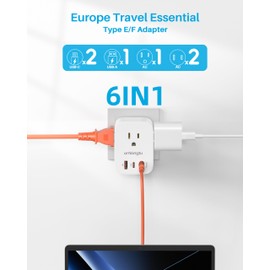 European Travel Plug Adapter, Schuko Type E F Plug Adapter Germany France Power Adapter, 20W USB-C & 3 AC Outlets Travel Adapter, US to Europe EU Spain French German Greece Iceland South Korea Norway