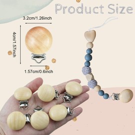 38 Pieces Wood Pacifier Clips Teething Grasping Toy Suspender Clips Natural Beech Wood Pacifier Clip Holder Charm DIY Pacifier Clips Chain Accessories