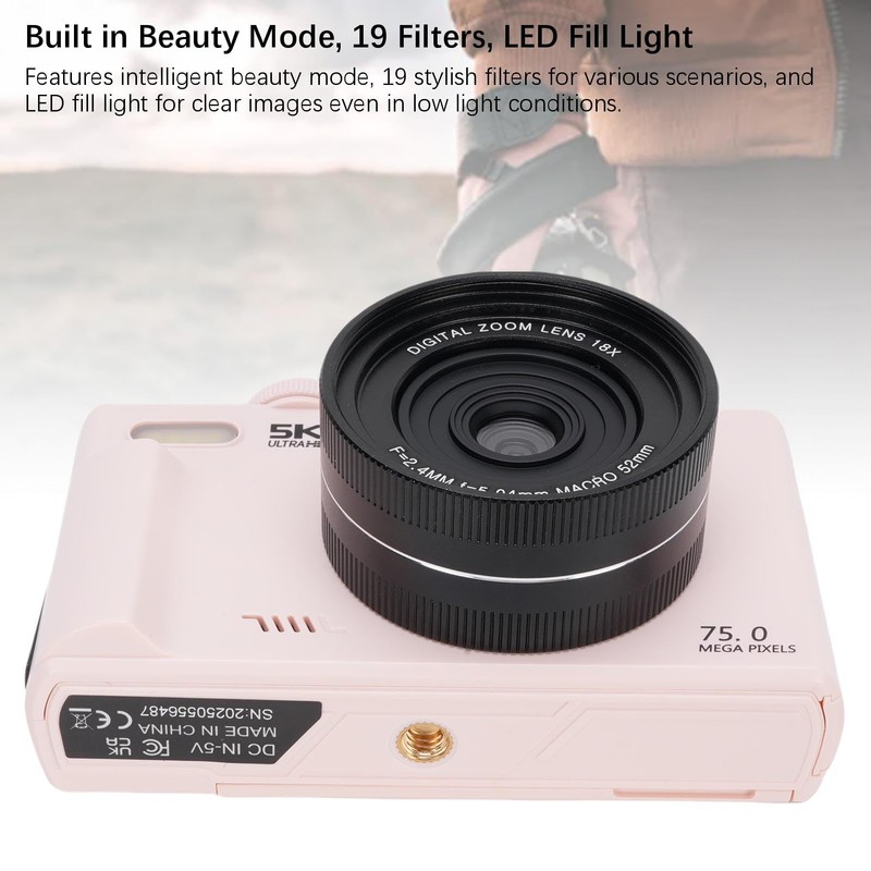Bewinner 5K Digital Camera 75MP WiFi Vlog Cam with 18X