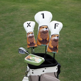 Golf Headcovers Golf Club Head Covers Gopher Style Premium Leather Driver Fairway(FW) Wood Hybrid(UT) with Number Tags, Golf Club Covers 3 Wood Headcover Set (for Driver(1pcs))
