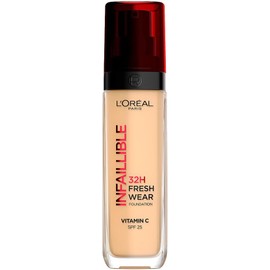 L'Oréal Paris Infallible 32H Freshwear Base de Maquillaje Líquida, Larga Duración y Alta Cobertura, Piel Luminosa al Instante Fórmula con Vitamina C, Tono 130, 30 ml