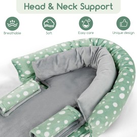 Baby Car Seat Head Support for Newborn, GFU 2 in 1 Infant Car Seat Head Body Support with Strap Pads, Soft Stroller Cushion Pillow Insert for Girls and Boys, Fits for Stroller, Swing, Green