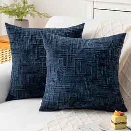ZSkogur - Juego de 2 fundas de almohada decorativas de 18 x 18 pulgadas, suaves y sólidas almohadas de chenilla para sofá, cama, sala de estar, decoración del hogar, funda de almohada, azul oscuro