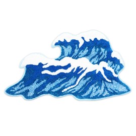 Sisher - Alfombra de baño con ondas oceánicas, antideslizante, divertida alfombra de forma irregular, absorbente, lavable a máquina, decoración de playa para recámara, color azul, 35 x 22 pulgadas