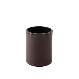 eglooh - Orfeo - Desk Round Pen Holder Design Made of Leather Dark Brown cm 7 x 7 H.9 - Handmade Stitching and Strong Structure - Made in Italy